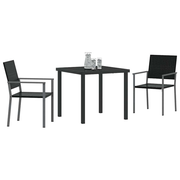 vidaXL Garden Dining Set 3 Pieces Black PE Rattan