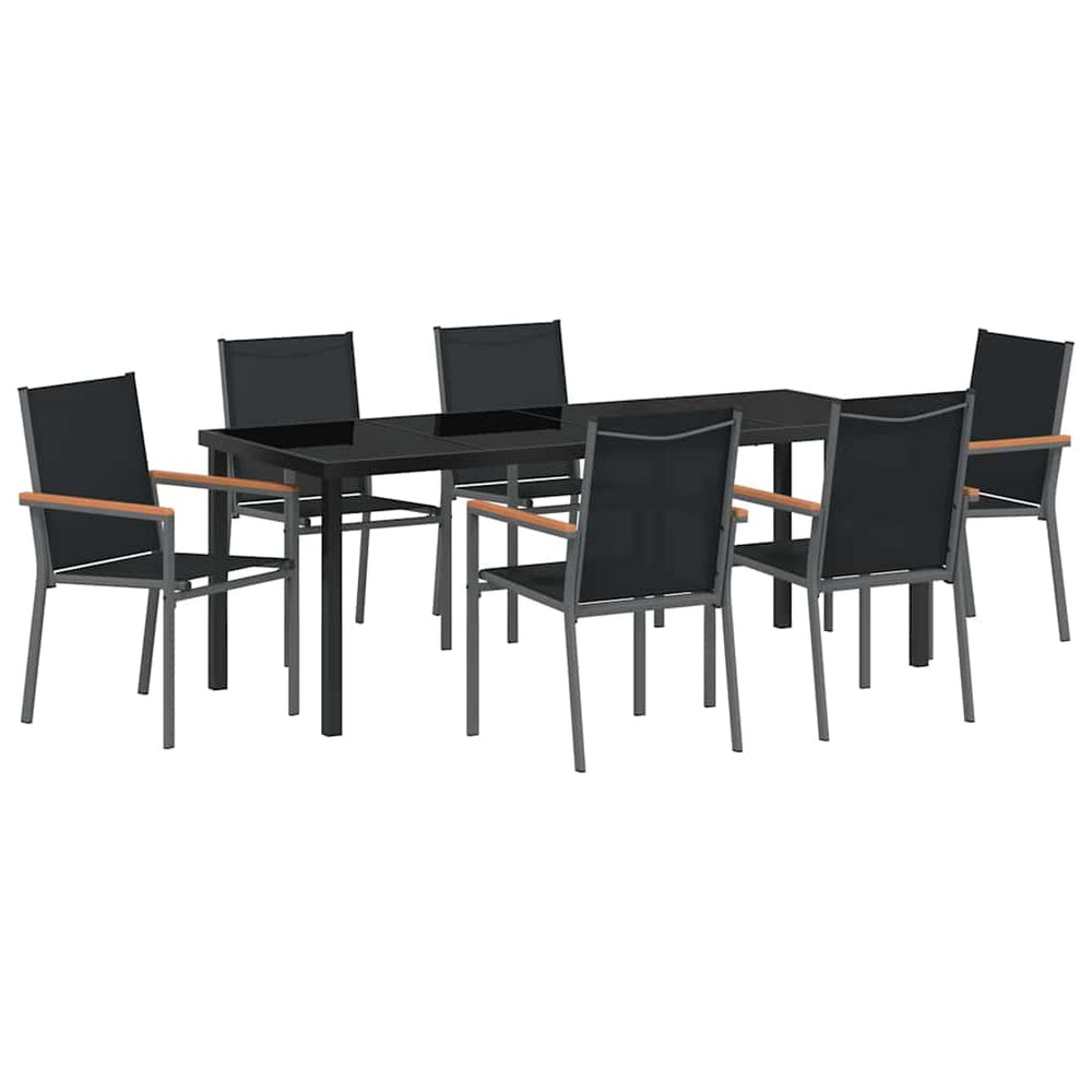 vidaXL Outdoor Dining Set 7 pcs Black Powder-Coated Steel