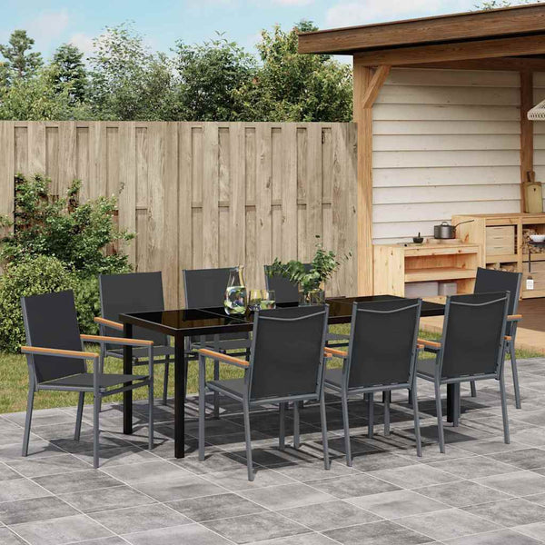 vidaXL Garden Dining Set 9 pcs Black Powder-Coated Steel
