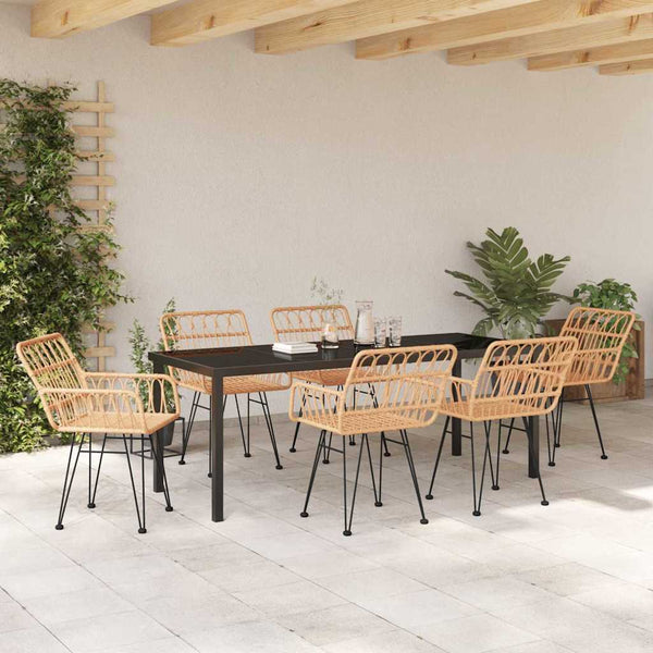 vidaXL Outdoor Dining Set 7 pcs Brown Powder-Coated Steel