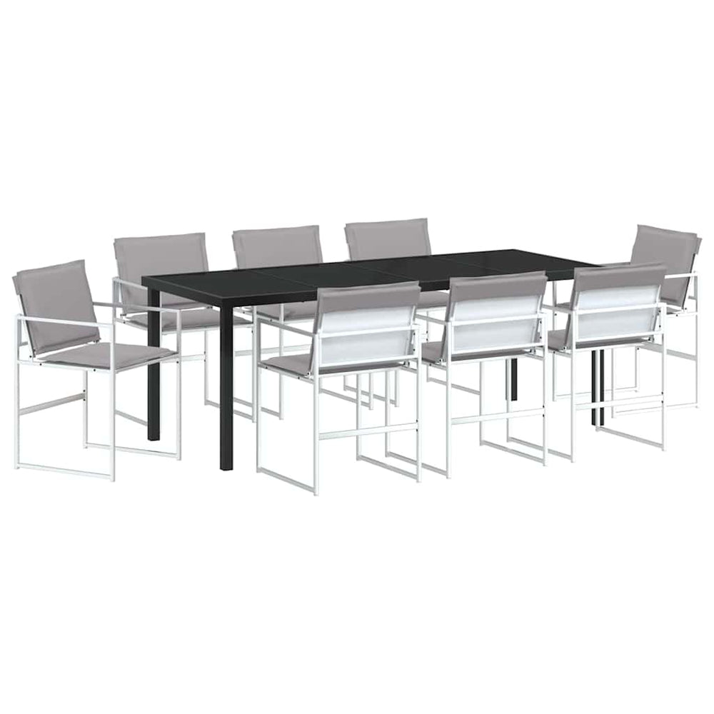 vidaXL Outdoor Dining Set 9 pcs White Powder-Coated Steel