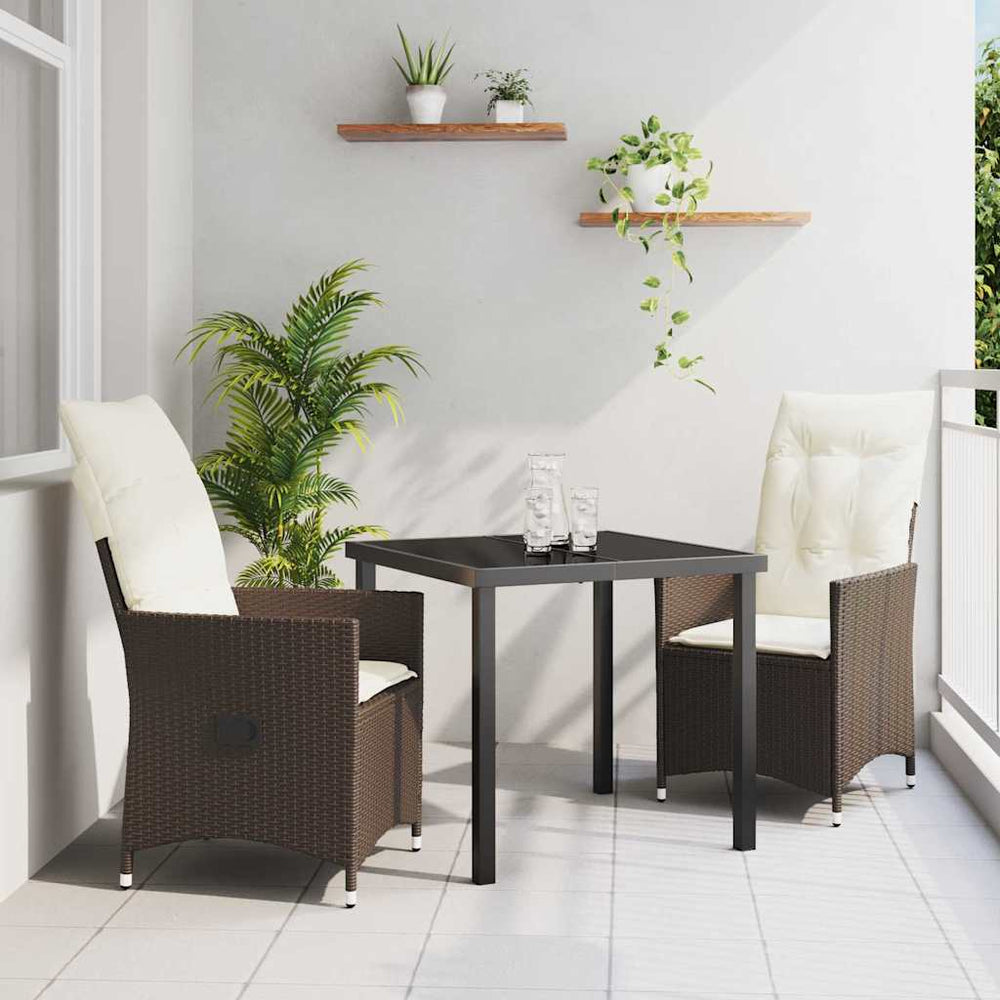 vidaXL Outdoor Dining Set with Cushions 3 pcs Brown Poly Rattan