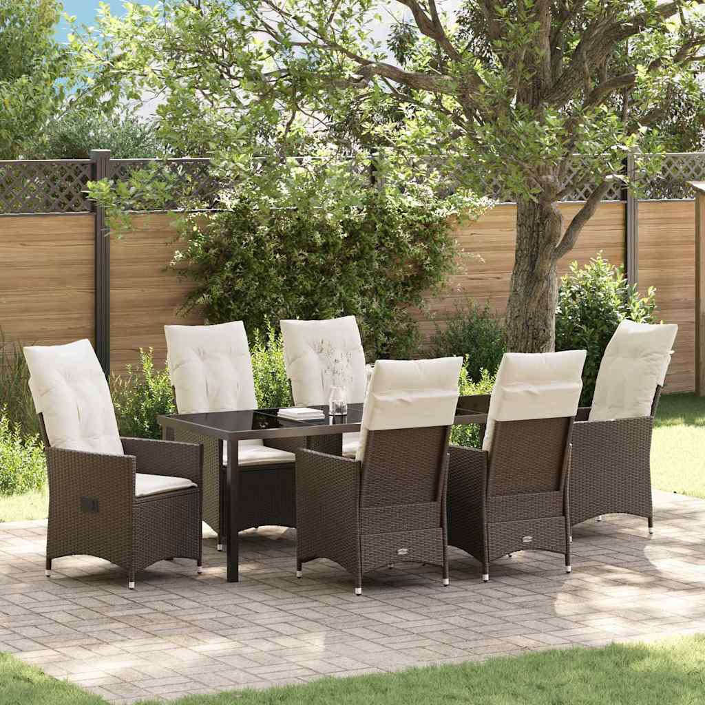 vidaXL Garden Dining Set with Cushions 7 pcs Brown Poly Rattan