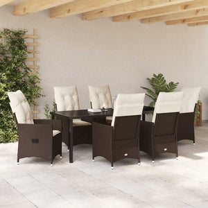 vidaXL Garden Dining Set with Cushions 7 pcs Brown Poly Rattan