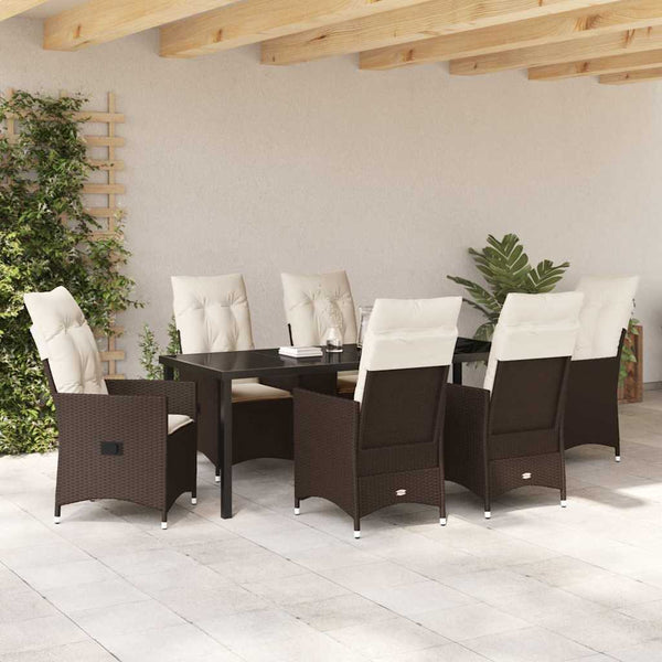 vidaXL Garden Dining Set with Cushions 7 pcs Brown Poly Rattan