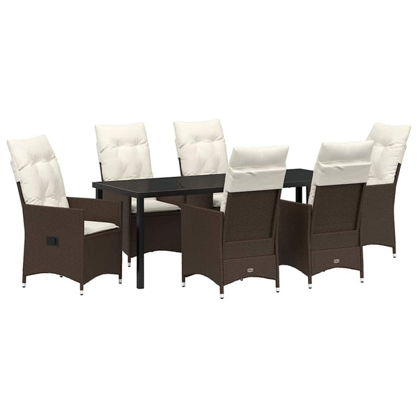 vidaXL Garden Dining Set with Cushions 7 pcs Brown Poly Rattan