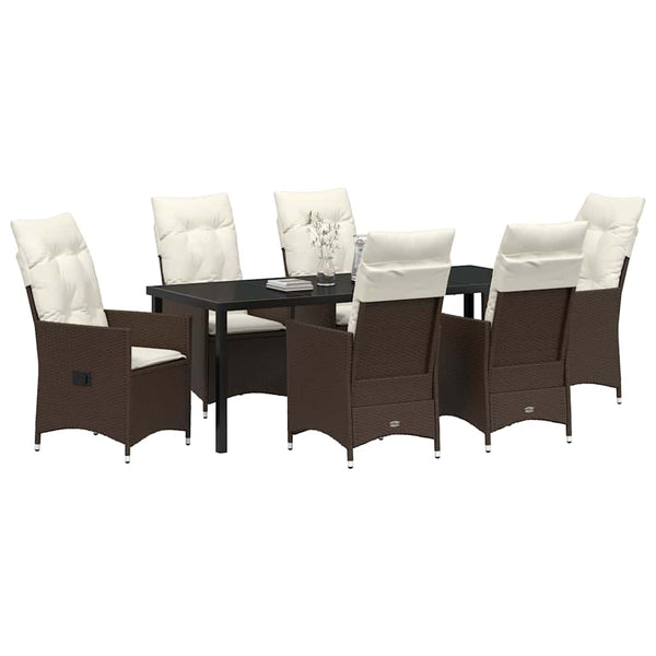 vidaXL Garden Dining Set with Cushions 7 pcs Brown Poly Rattan