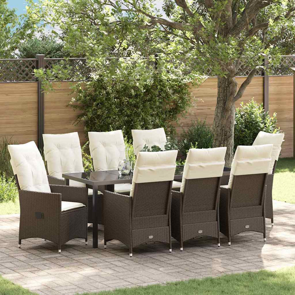 vidaXL Garden Dining Set with Cushions 9 pcs Brown Poly Rattan