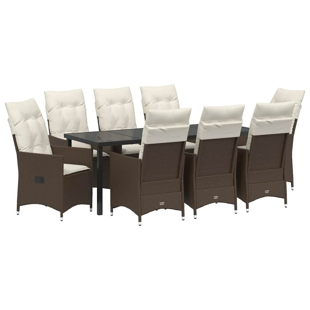vidaXL Garden Dining Set with Cushions 9 pcs Brown Poly Rattan