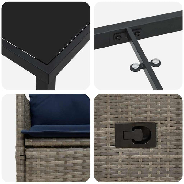 vidaXL Table and Chair Set with Cushions 3 pcs Grey PE Rattan