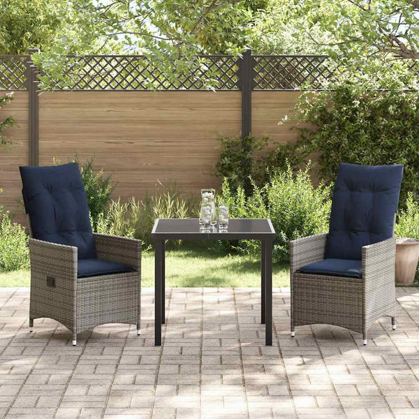 vidaXL Table and Chair Set with Cushions 3 pcs Grey PE Rattan
