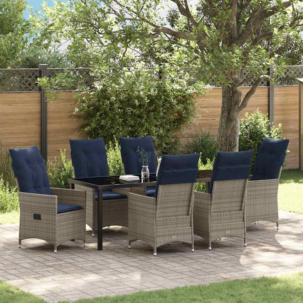 vidaXL Table and Chair Set with Cushions 7 pcs Grey PE Rattan