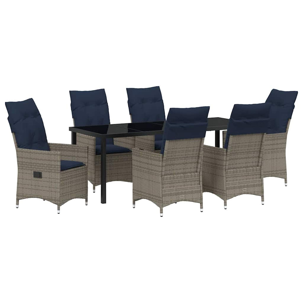 vidaXL Table and Chair Set with Cushions 7 pcs Grey PE Rattan