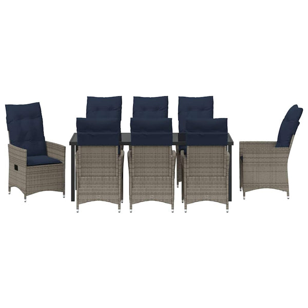 vidaXL Table and Chair Set with Cushions 9 pcs Grey PE Rattan