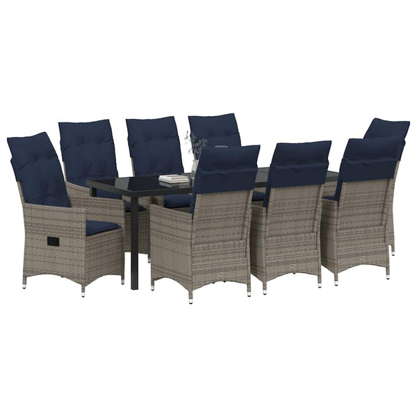 vidaXL Table and Chair Set with Cushions 9 pcs Grey PE Rattan