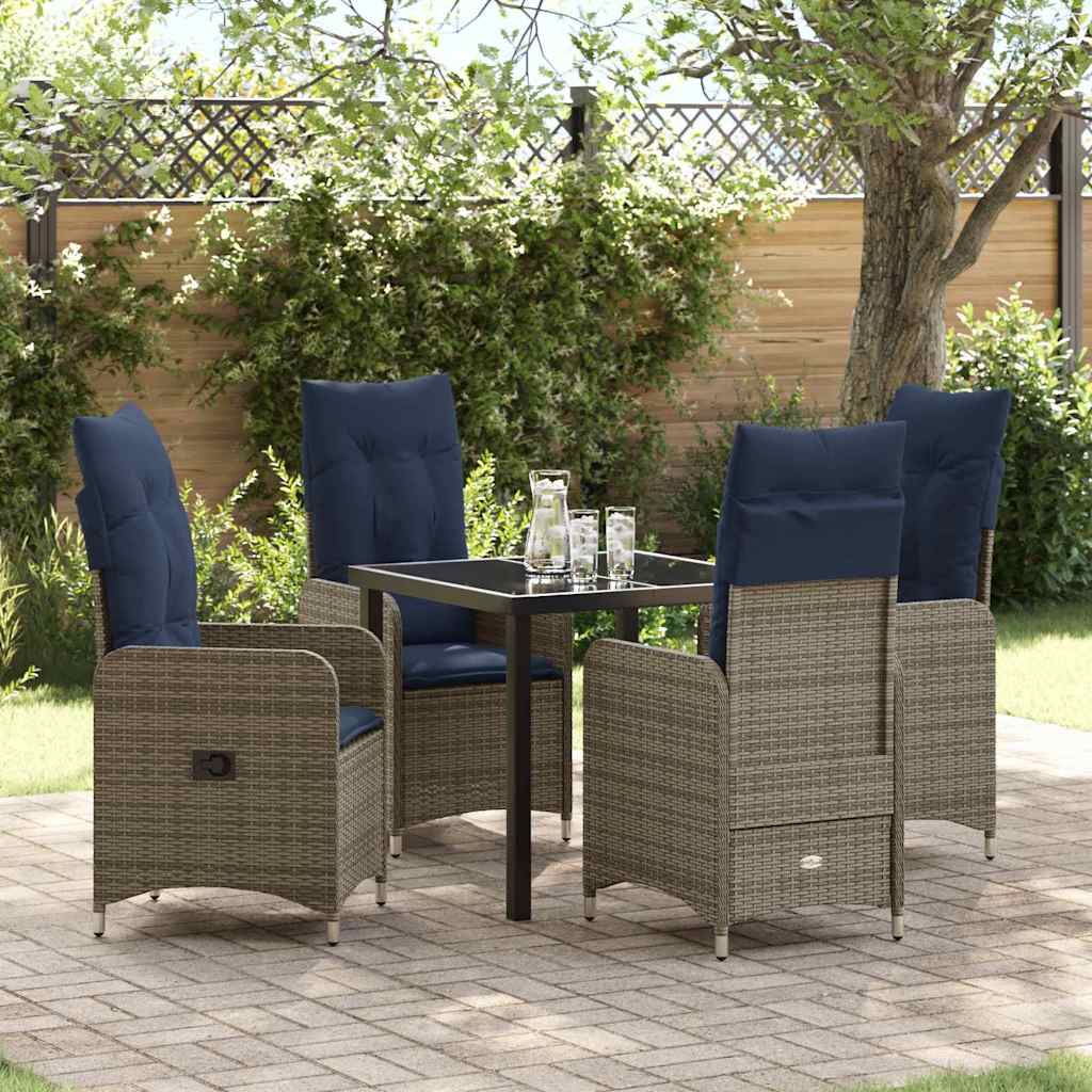vidaXL Table and Chair Set with Cushions 5 pcs Grey PE Rattan