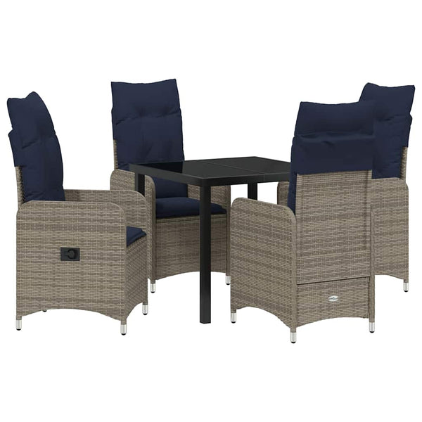 vidaXL Table and Chair Set with Cushions 5 pcs Grey PE Rattan