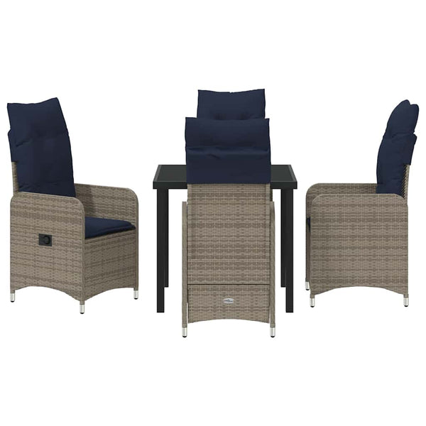 vidaXL Table and Chair Set with Cushions 5 pcs Grey PE Rattan