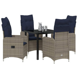 vidaXL Table and Chair Set with Cushions 5 pcs Grey PE Rattan