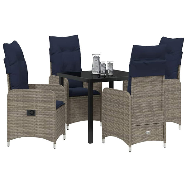 vidaXL Table and Chair Set with Cushions 5 pcs Grey PE Rattan