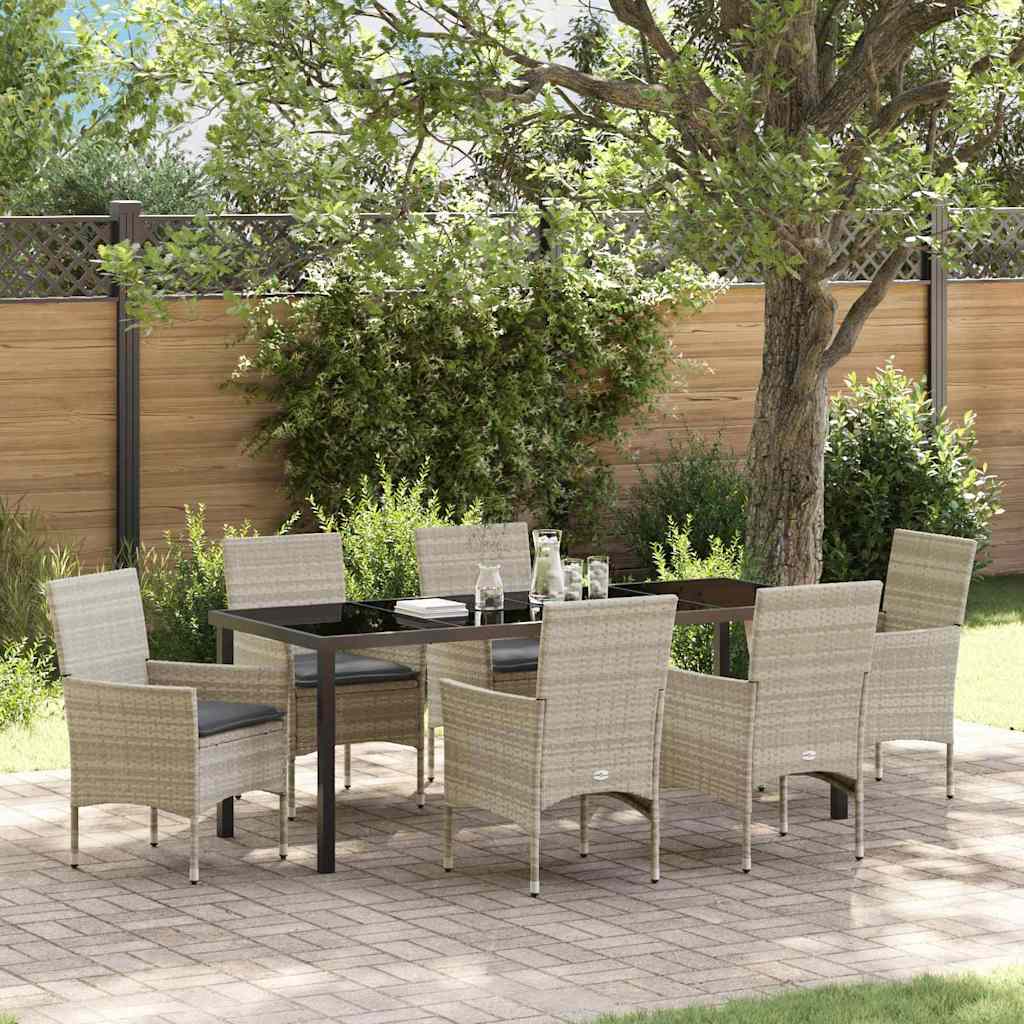 vidaXL Garden Dining Set with Cushions 7 pcs Light Grey Poly Rattan