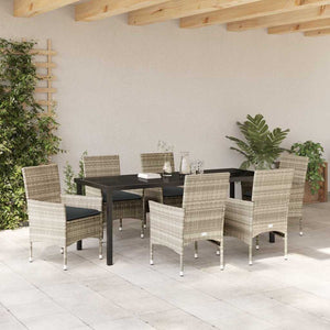 vidaXL Garden Dining Set with Cushions 7 pcs Light Grey Poly Rattan