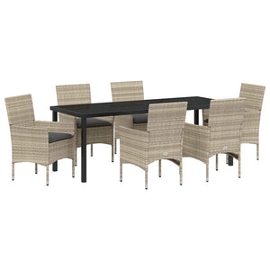 vidaXL Garden Dining Set with Cushions 7 pcs Light Grey Poly Rattan
