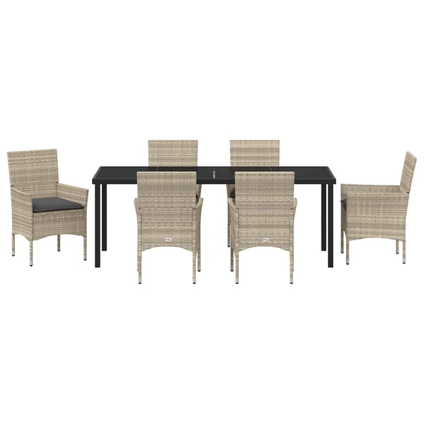 vidaXL Garden Dining Set with Cushions 7 pcs Light Grey Poly Rattan