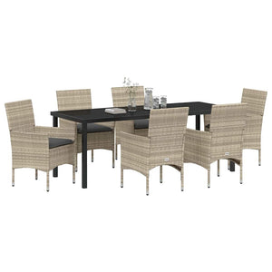 vidaXL Garden Dining Set with Cushions 7 pcs Light Grey Poly Rattan