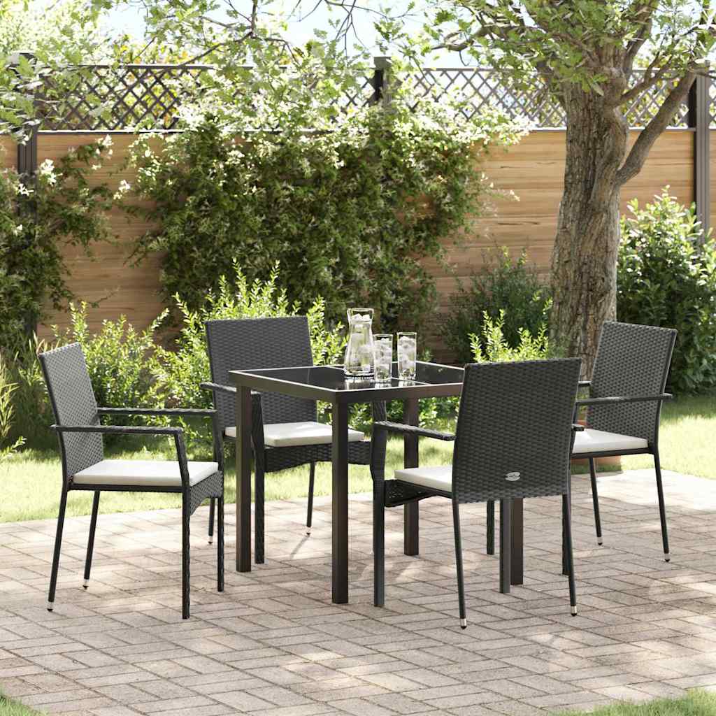 vidaXL Garden Dining Set with Cushions 5 pcs Black Poly Rattan