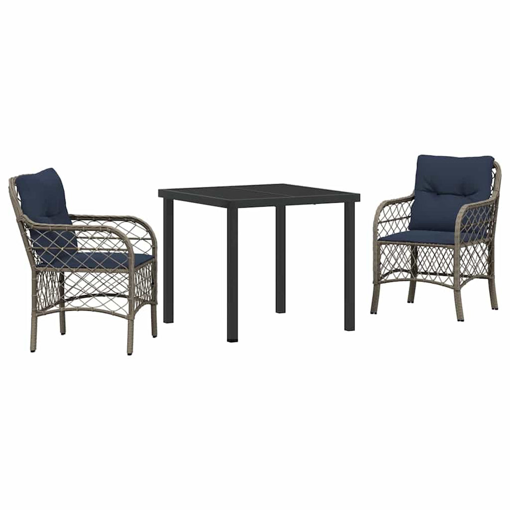vidaXL Garden Dining Set with Cushions 3 pcs Gray and Black Rattan