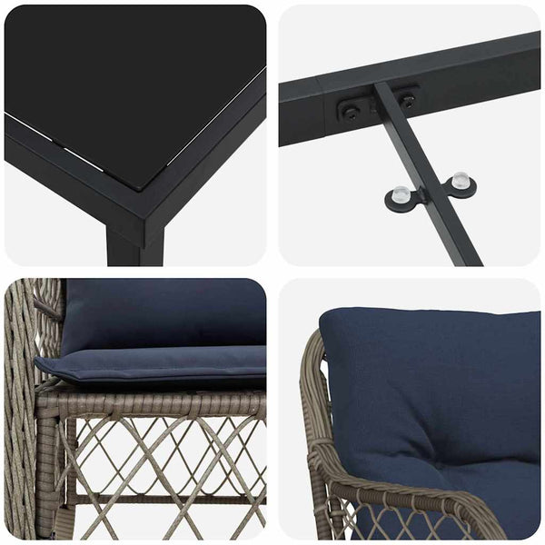vidaXL Garden Dining Set with Cushions 7 pcs Grey and Black Rattan