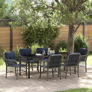 vidaXL Garden Dining Set with Cushions 7 pcs Grey and Black Rattan