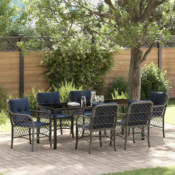 vidaXL Garden Dining Set with Cushions 7 pcs Grey and Black Rattan