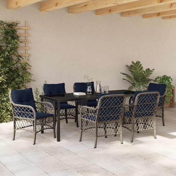 vidaXL Garden Dining Set with Cushions 7 pcs Grey and Black Rattan