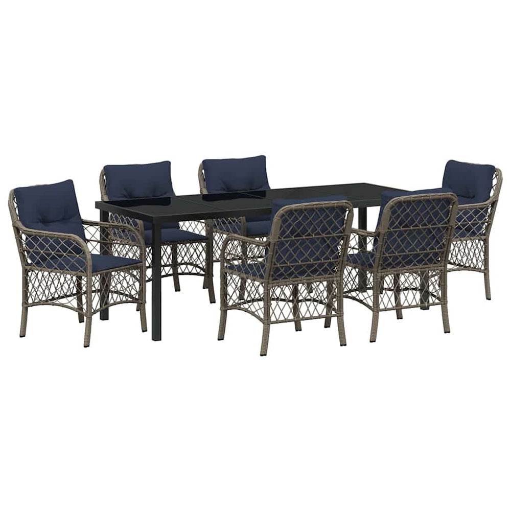 vidaXL Garden Dining Set with Cushions 7 pcs Grey and Black Rattan