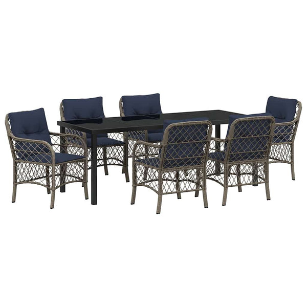 vidaXL Garden Dining Set with Cushions 7 pcs Grey and Black Rattan