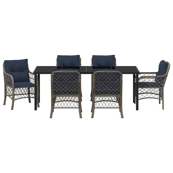 vidaXL Garden Dining Set with Cushions 7 pcs Grey and Black Rattan