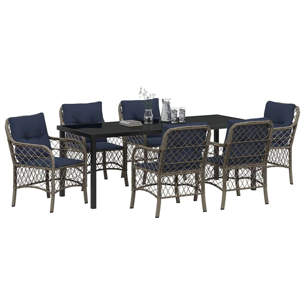 vidaXL Garden Dining Set with Cushions 7 pcs Grey and Black Rattan