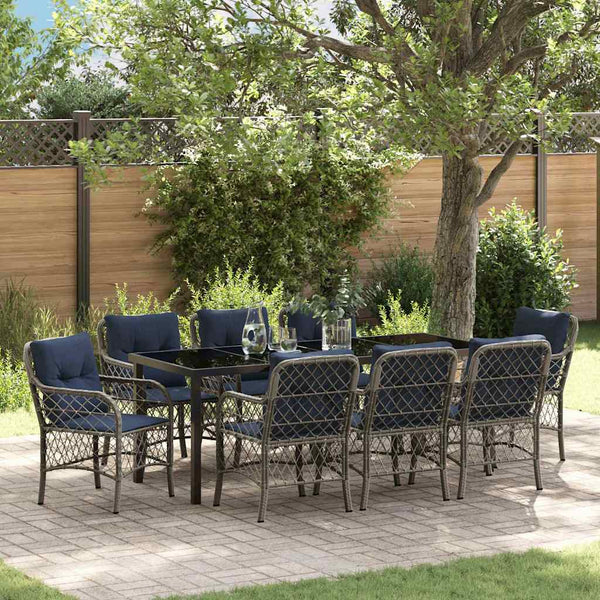vidaXL Garden Dining Set with Cushions 9 pcs Grey and Black Rattan