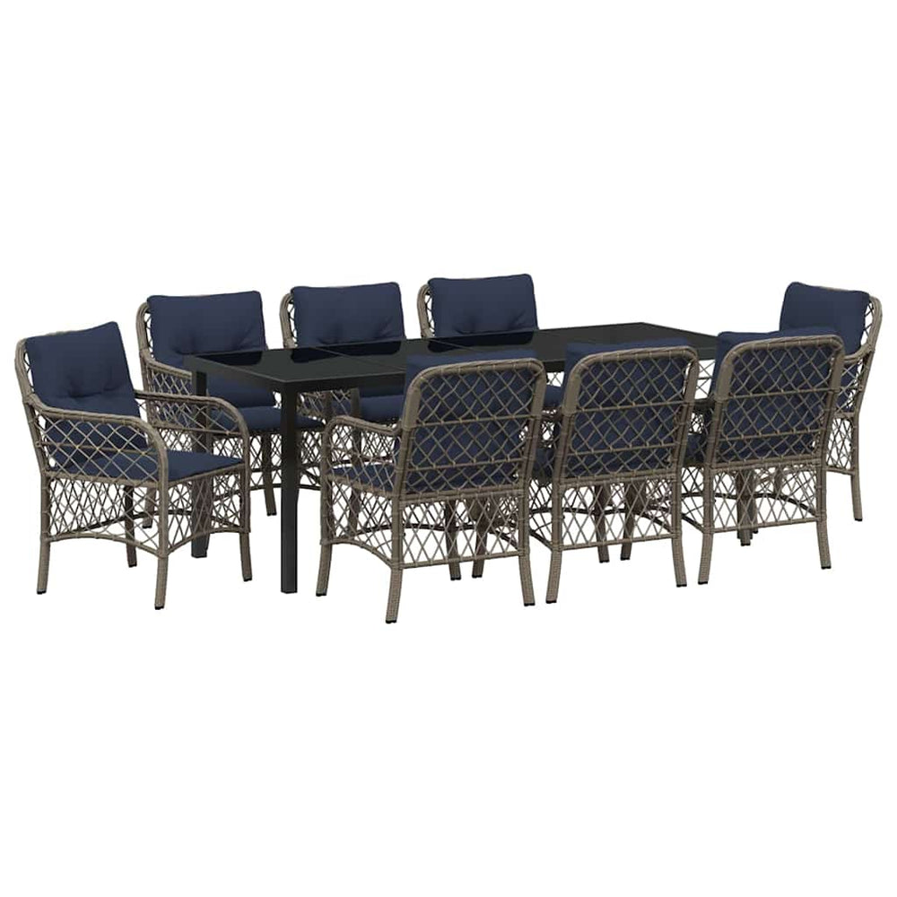 vidaXL Garden Dining Set with Cushions 9 pcs Grey and Black Rattan