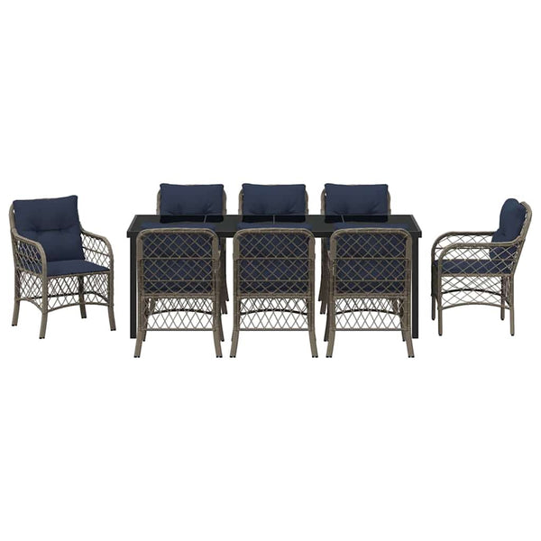 vidaXL Garden Dining Set with Cushions 9 pcs Grey and Black Rattan