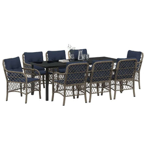 vidaXL Garden Dining Set with Cushions 9 pcs Grey and Black Rattan