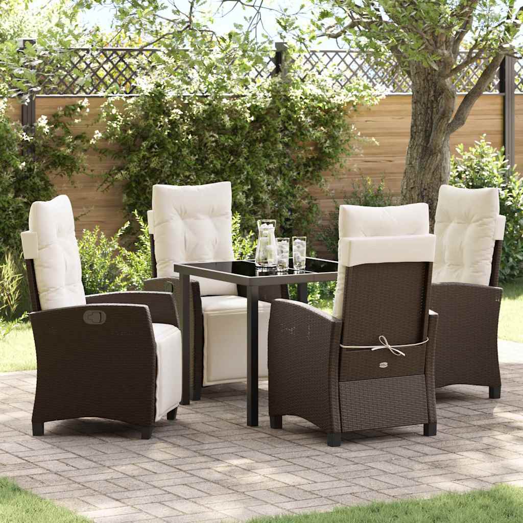 vidaXL Garden Dining Set with Cushions 5 pcs Brown Poly Rattan