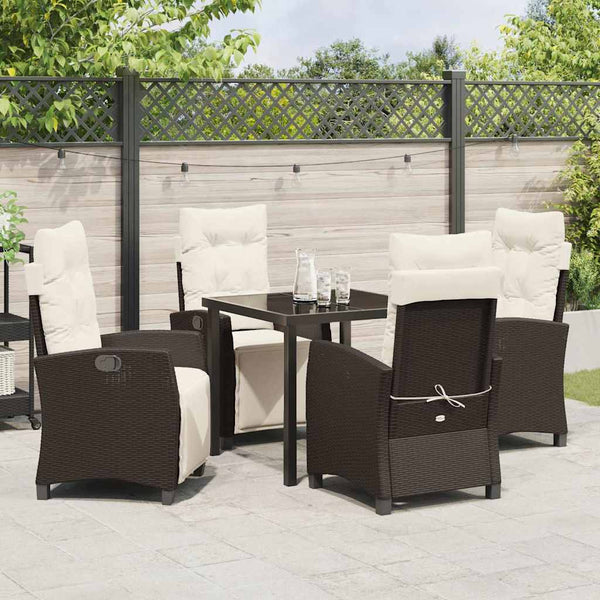 vidaXL Garden Dining Set with Cushions 5 pcs Brown Poly Rattan