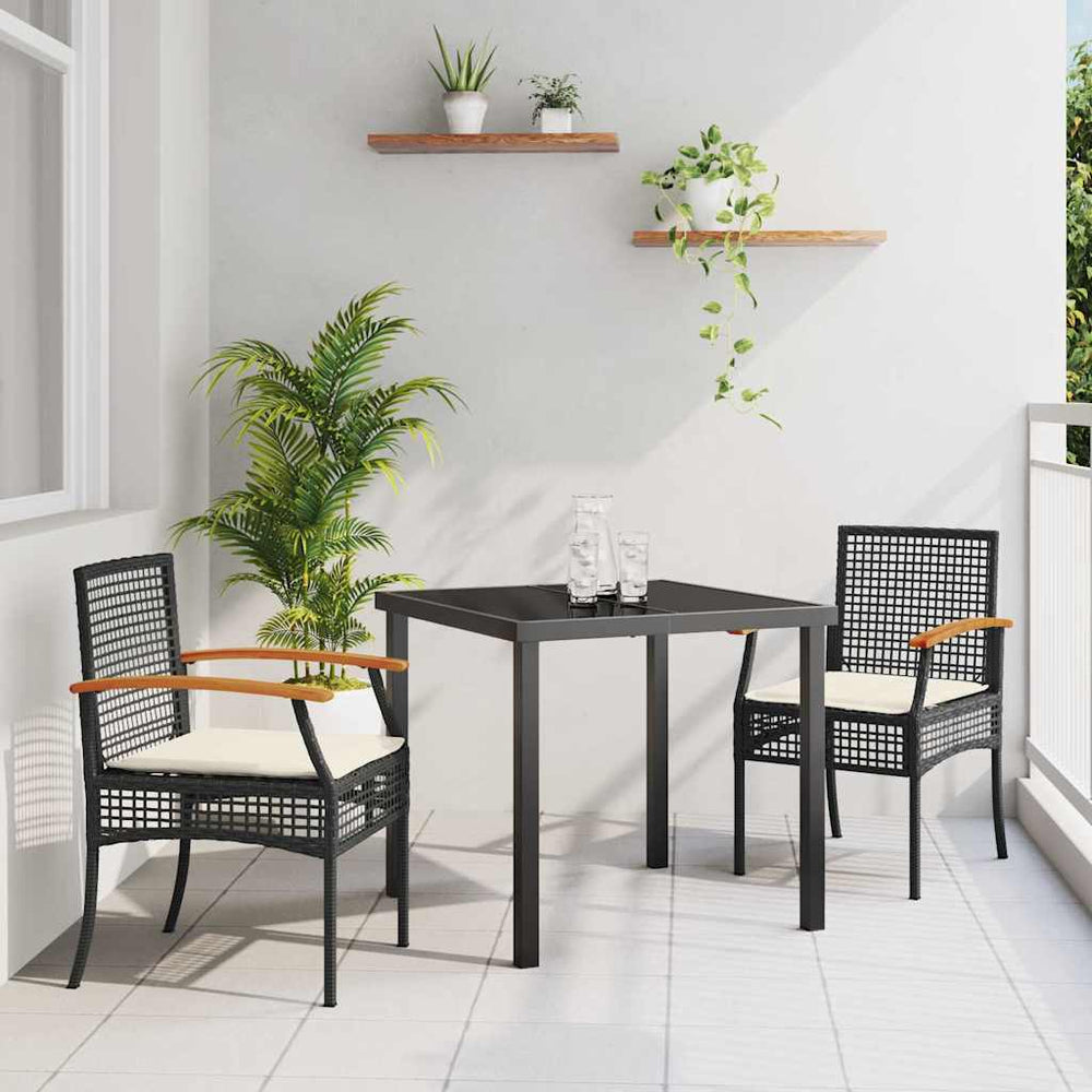 vidaXL Garden Dining Set with Cushions 3 pcs Black Rattan