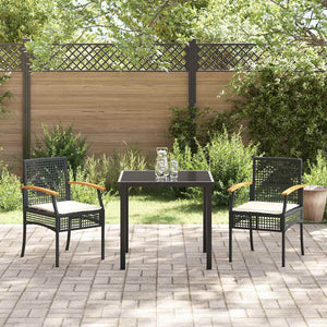 vidaXL Garden Dining Set with Cushions 3 pcs Black Rattan