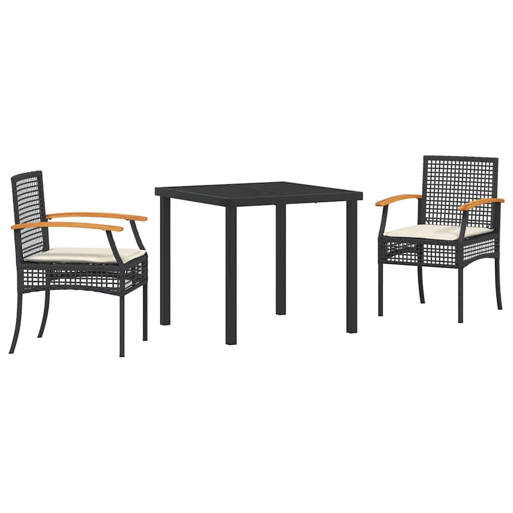 vidaXL Garden Dining Set with Cushions 3 pcs Black Rattan