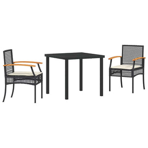 vidaXL Garden Dining Set with Cushions 3 pcs Black Rattan