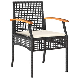 vidaXL Garden Dining Set with Cushions 3 pcs Black Rattan